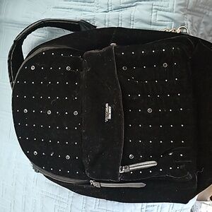 Victoria’s Secret Studded Beads Black Leather Mini Backpack Chain Womens Ladies